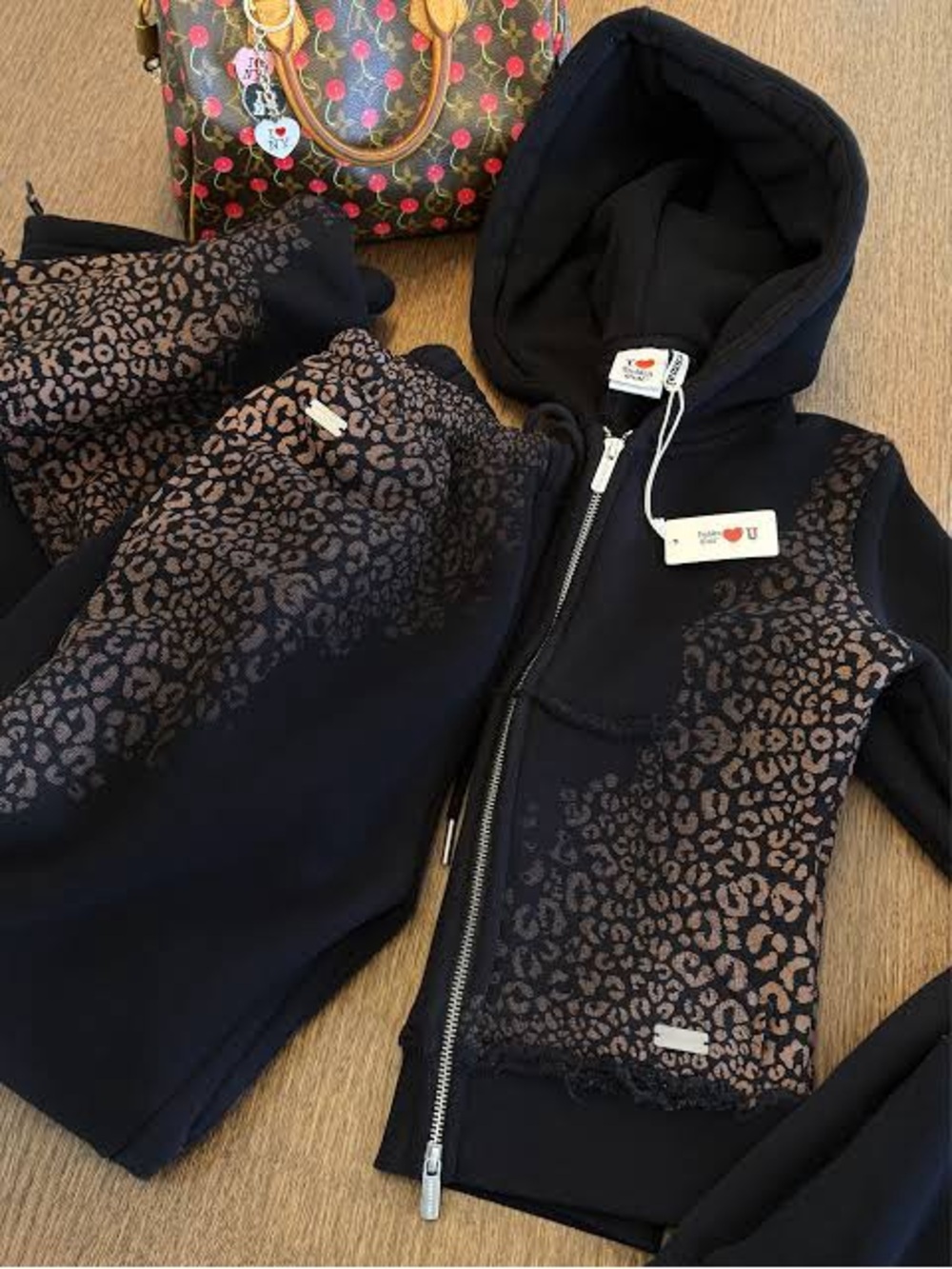 Hidden Cult NWT Black Sweatpants with Brown Cheetah Pattern Medium